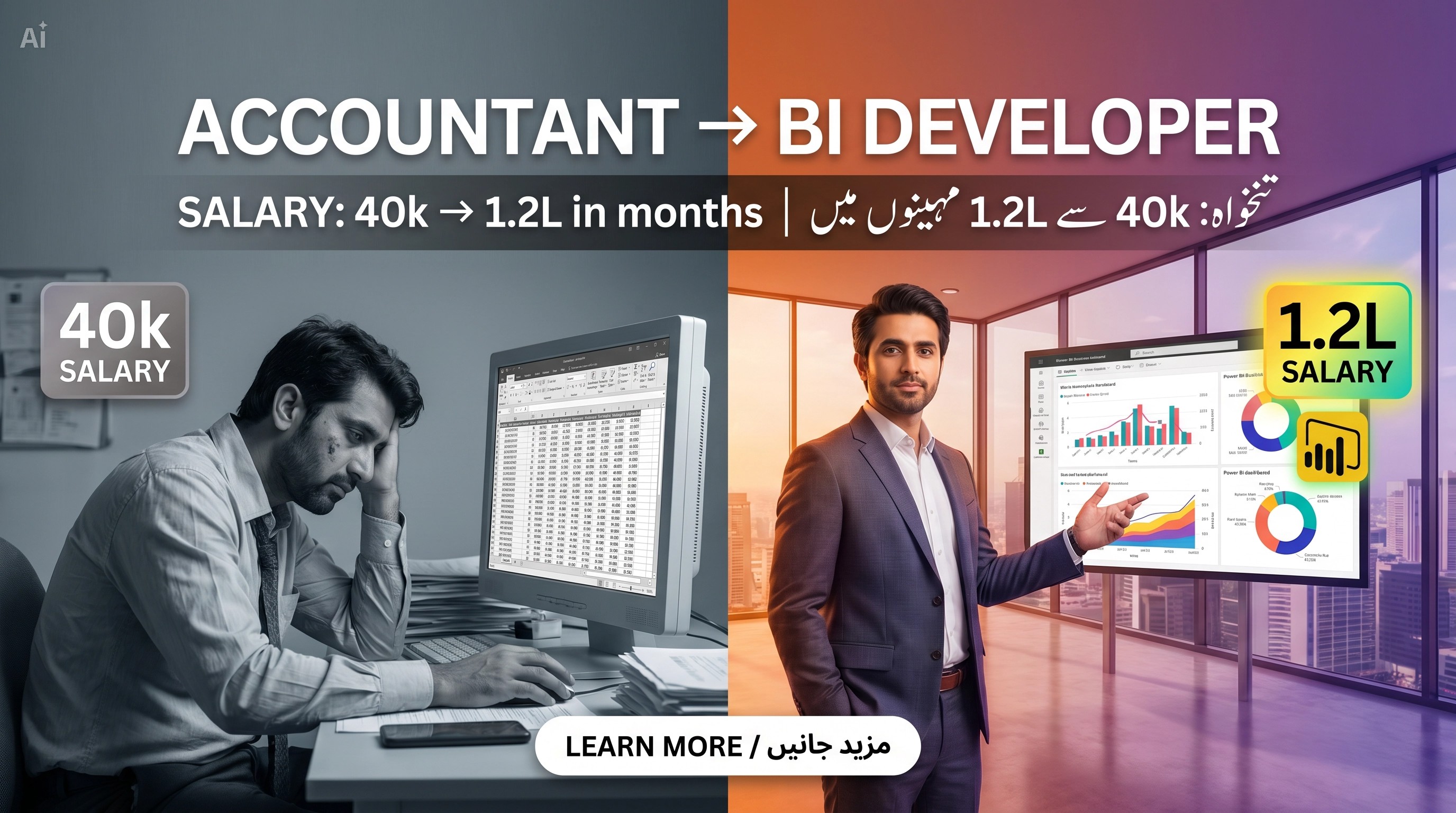 اکاؤنٹنگ سے پاور بی آئی ڈیویلپر تک؛ ایک ہائی اِنکم کیریئر کا سفر بزنس انٹیلیجنس کی دنیا میں اپنی آمدن اور کیریئر کو نئی بلندیوں تک لے جائیں