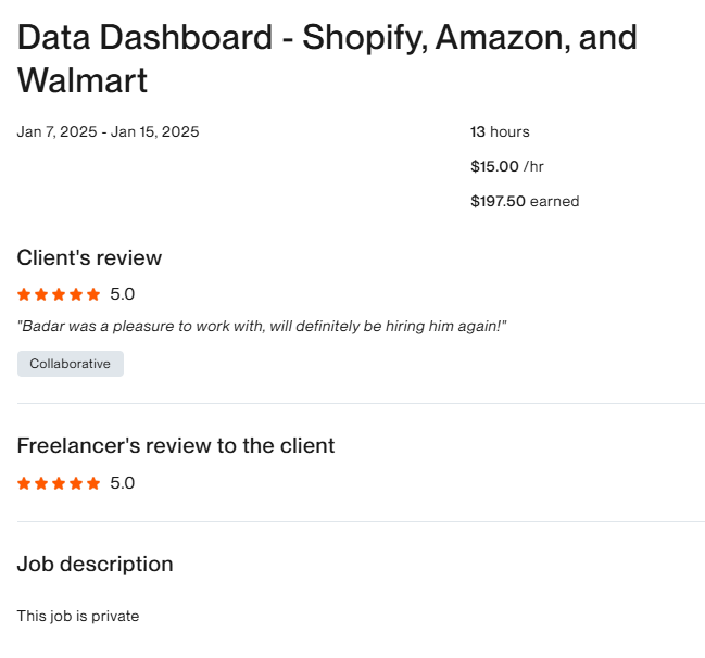 Data Dashboard - Shopify, Amazon, and Walmart