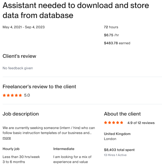 Assistant needed to downIoad and store data from database