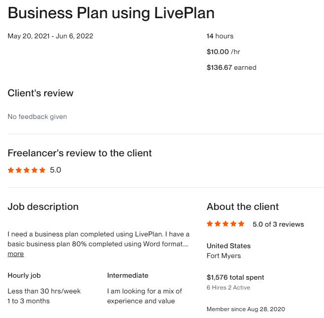 Business Plan using LivePlan
