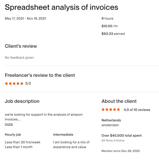 Spreadsheet analysis of invoices