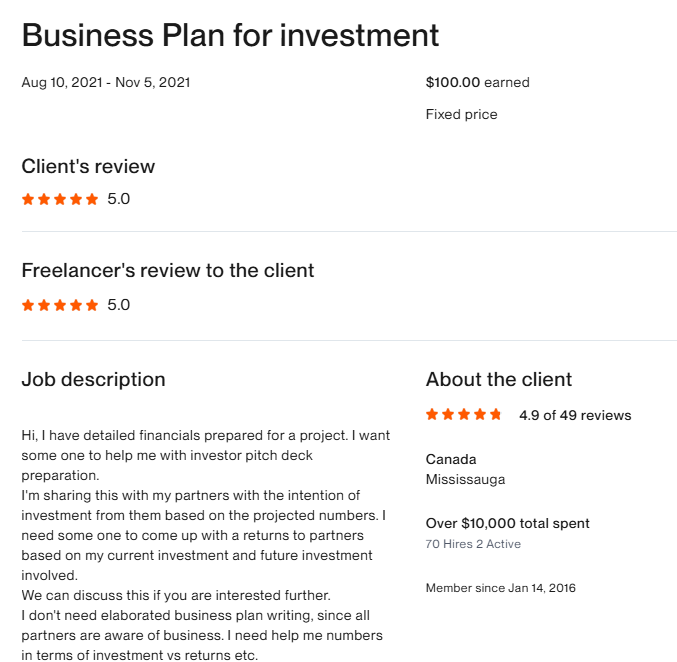 Business PIan for investment